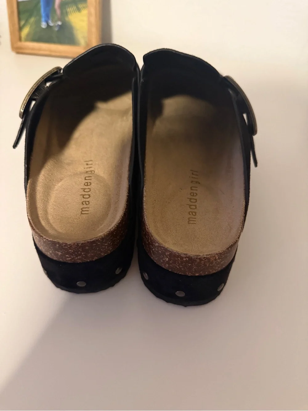 Madden Girl Black Suede Wedge Clogs with Buckle